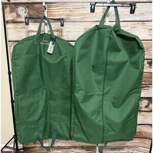 Two Full Size Canvas Garment Bags Coal Council Green Zippers Vintage